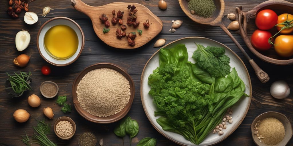 healthy food ingredients on a rustic table