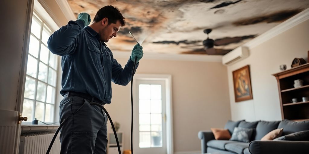 Technician restoring home after fire and smoke damage.