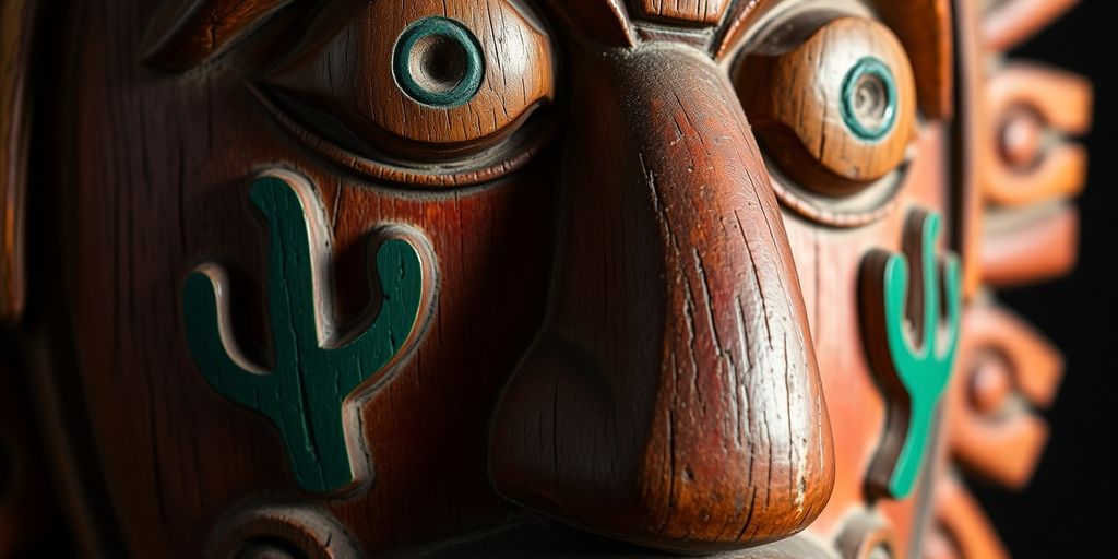 Máscara mixteca, cactus, artesanía, colores