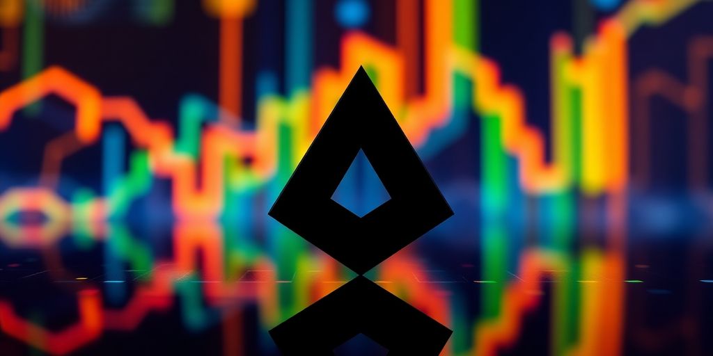 Close-up of the algorand logo on a digital background.