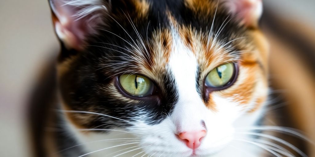 Close-up of a tortoiseshell cat's face.