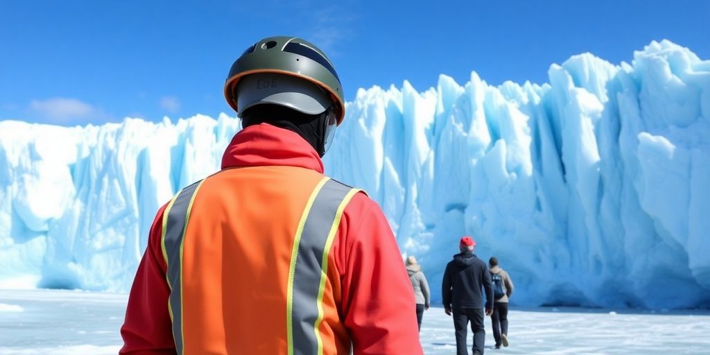 A tour group with a guide on the Knik Glacier.