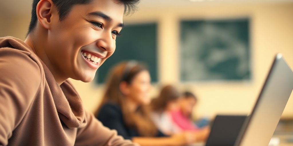 Student using technology for coursework.