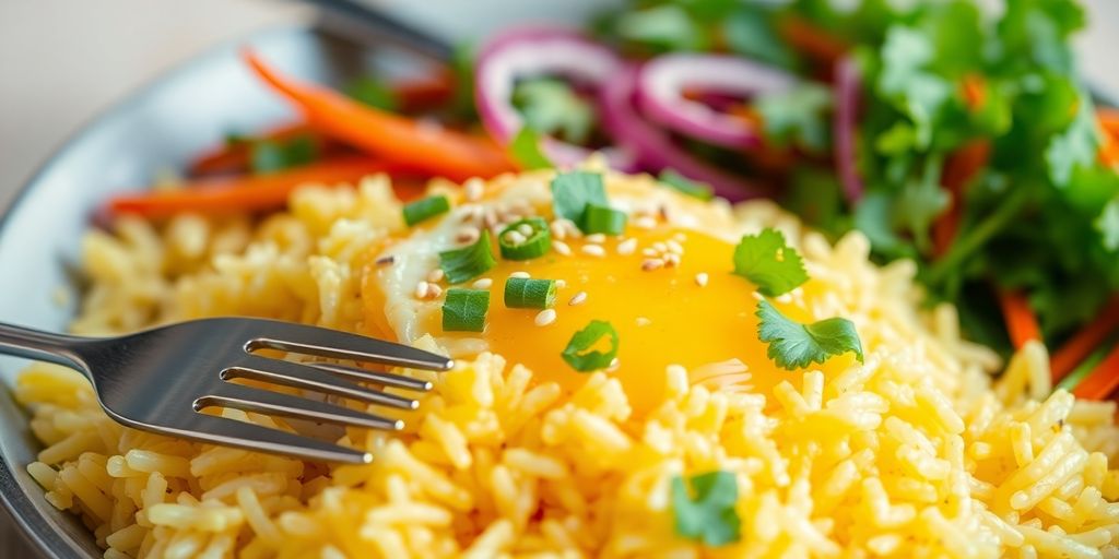 ข้าวผัดไข่หอมและอร่อยพร้อมผักสด