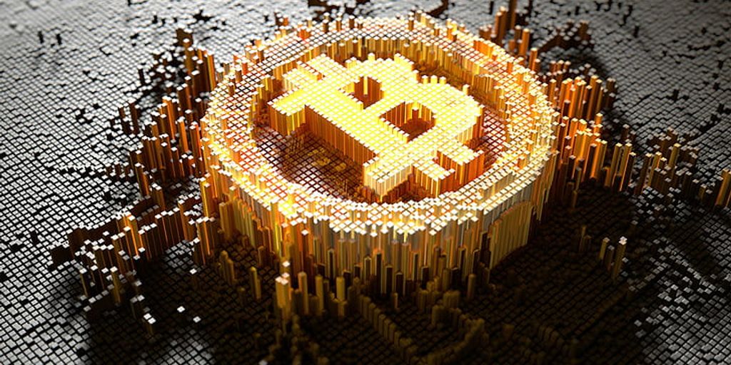 Bitcoin halving concept, digital currency growth chart, futuristic city skyline