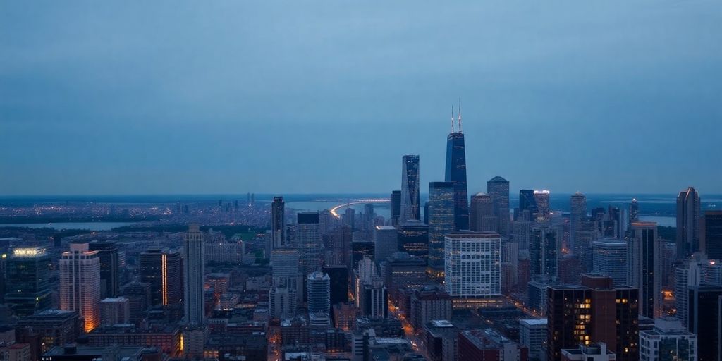 Chicago skyline and residential buildings.