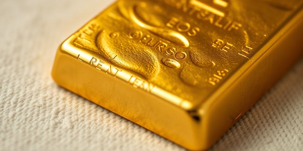 Détail d'un lingot d'or brillant.