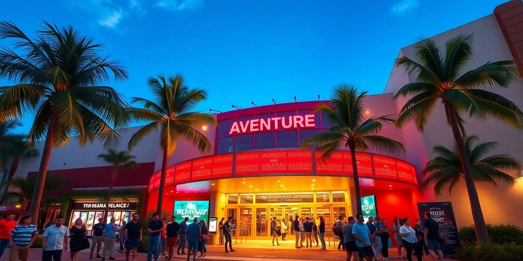 Modern movie theater in vibrant Aventura, Florida scene.