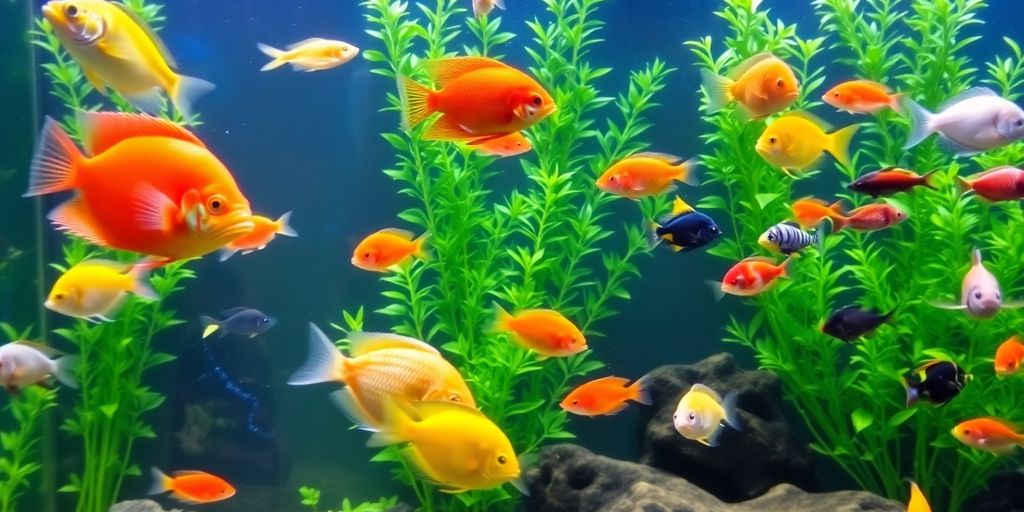 Colorful live fish swimming in a lush aquarium.