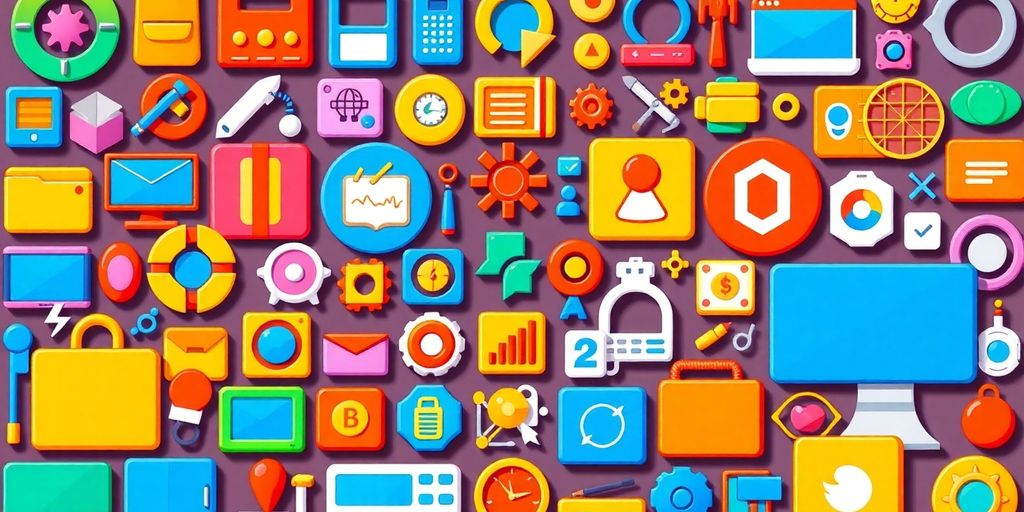 Colorful icons illustrating various computer skills.
