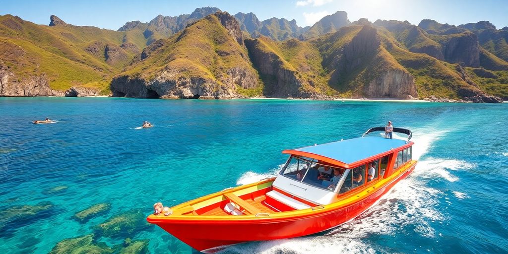 Boat trip near Komodo Island with tourists enjoying activities.
