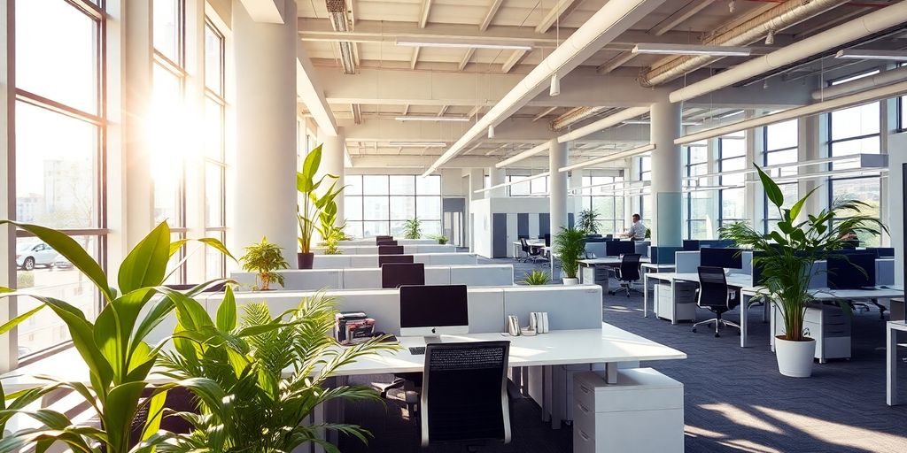 Modern office interior with natural light.