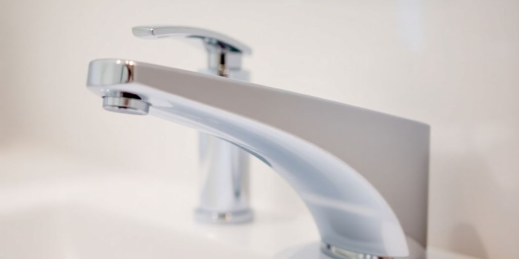 Sleek modern bathroom tap with chrome finish.
