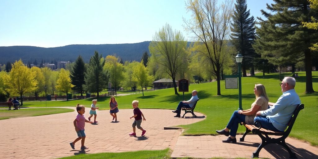 Families enjoying a sunny day in a Colorado park.