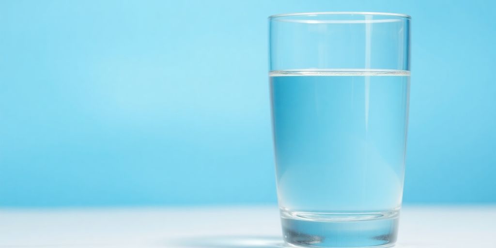Clear water in glass with blue background.