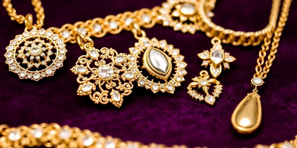 Bijoux en or brillants sur un fond en velours.