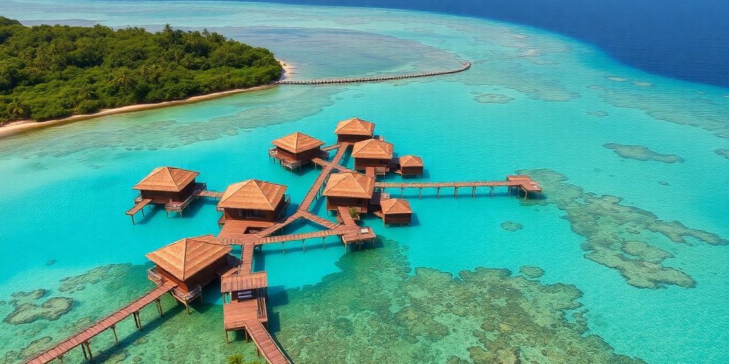 Luxueux bungalows sur pilotis dans les eaux claires de Tahiti.