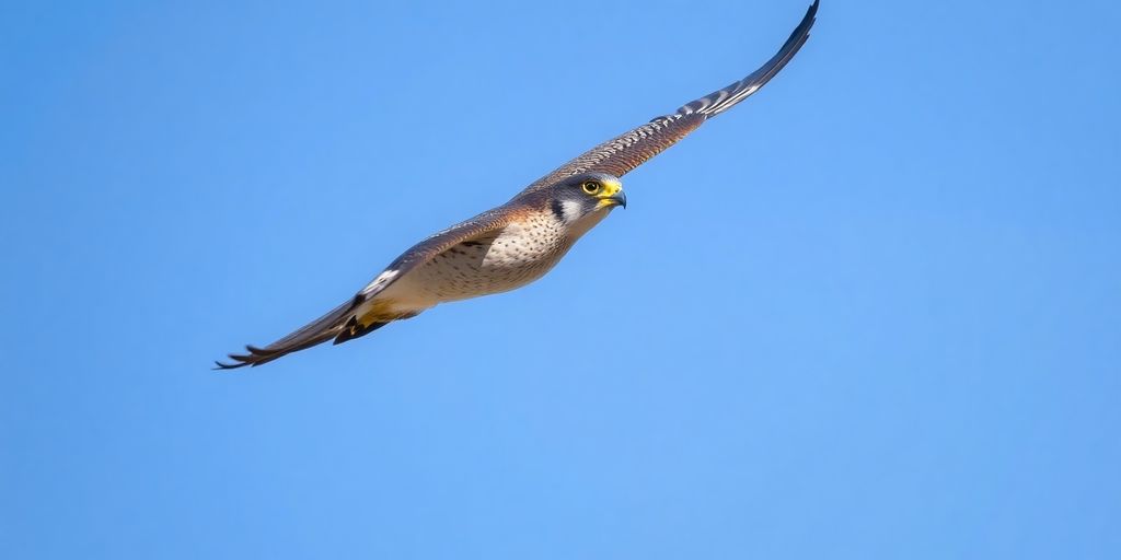 Falcão-peregrino voando em alta velocidade.