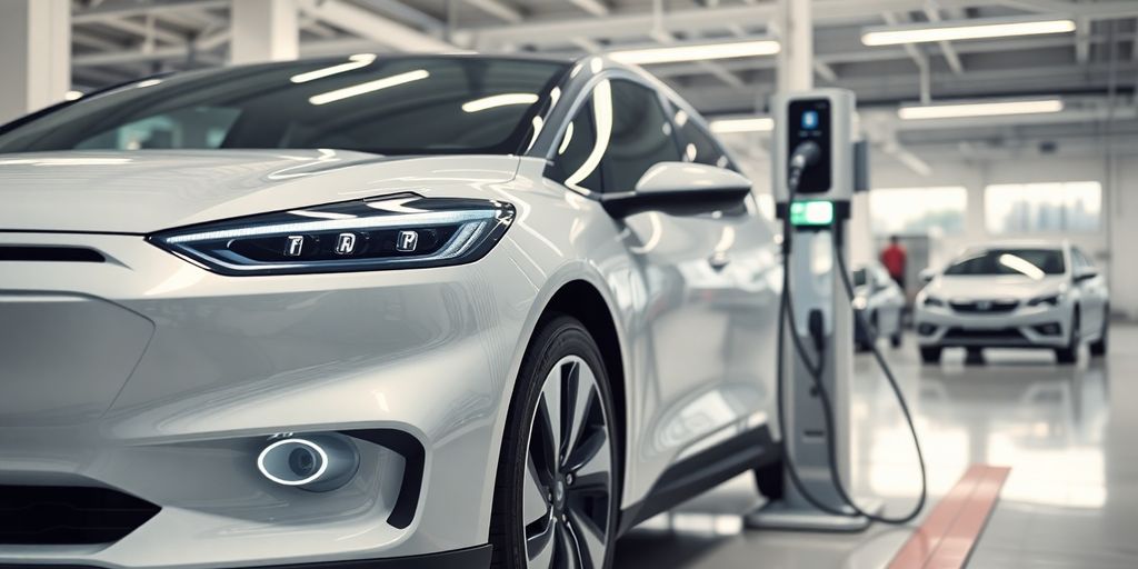 Ford electric vehicle charging at a modern station.