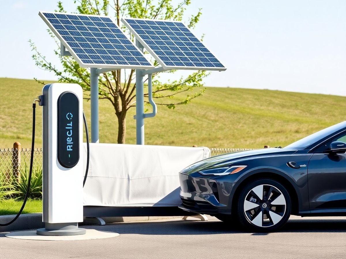 Mașină electrică la stație de încărcare solară.