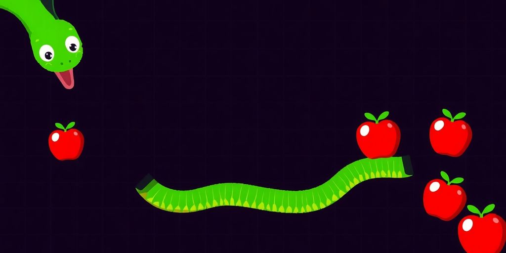 Classic green snake navigating a dark game grid.