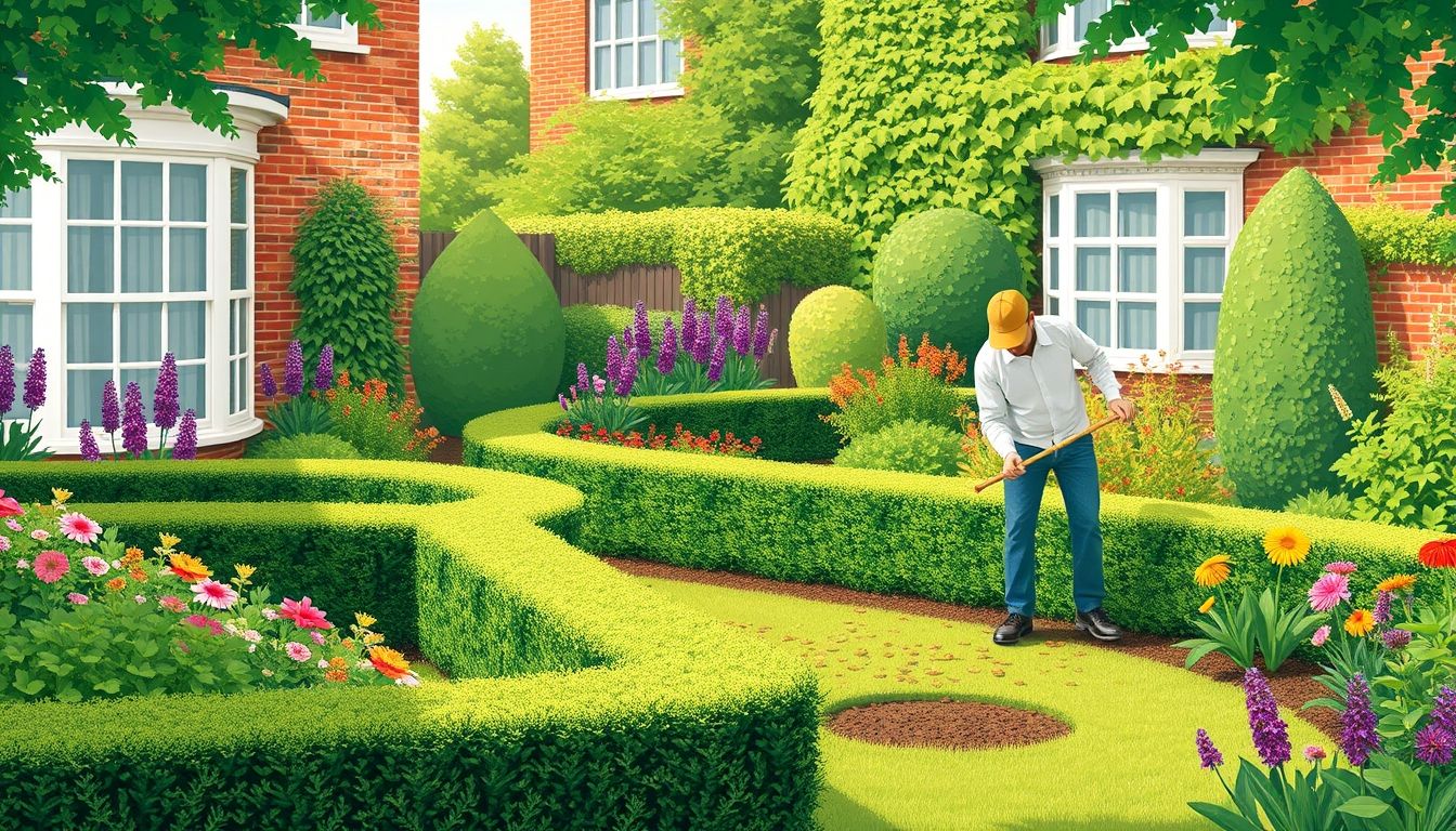 Gardener managing weeds in a London garden