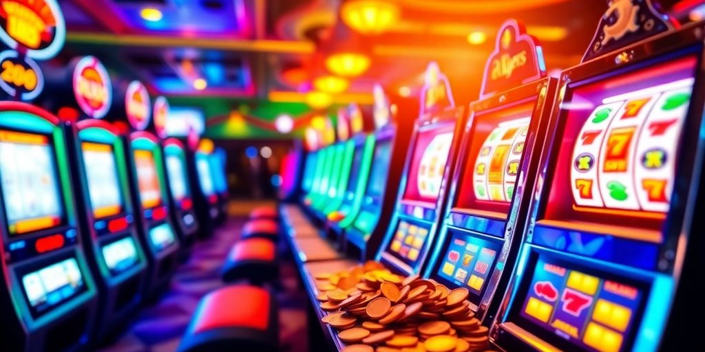 ภาพคาสิโนมีสล็อตแมชชีนที่มีสีสันสดใส