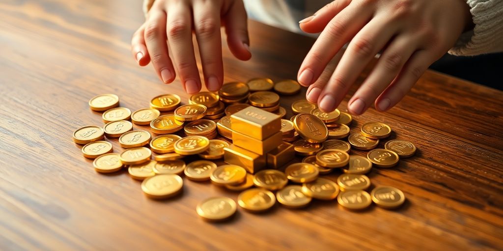 Pièces d'or, lingots et mains d'enfant
