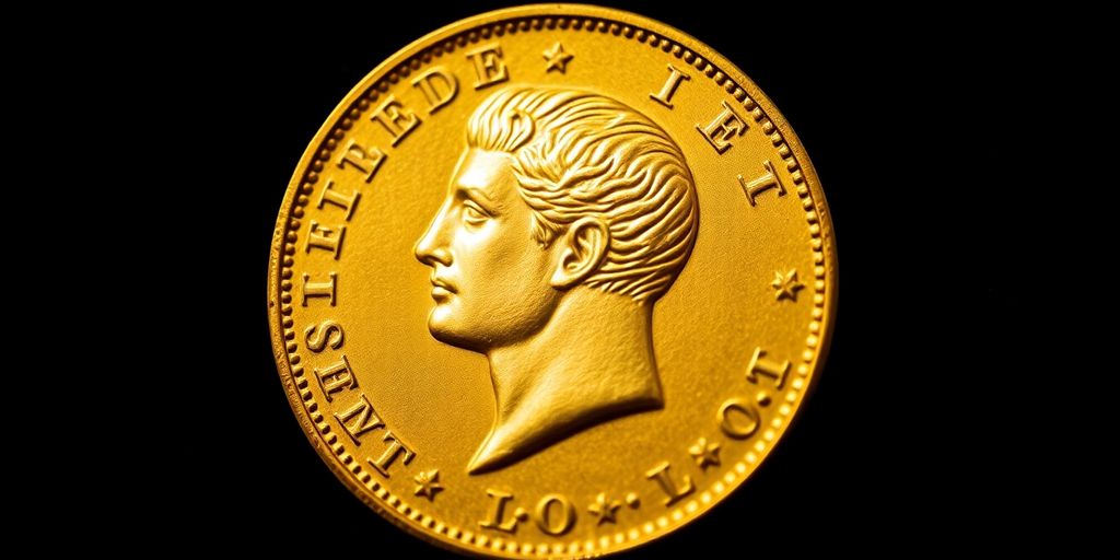 Une pièce de Napoléon en or sur fond sombre.
