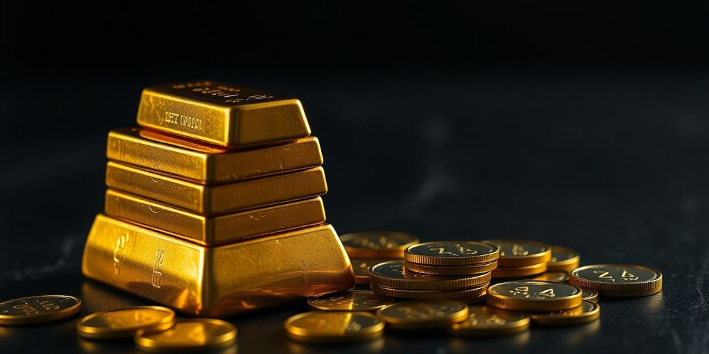 Lingots d'or et pièces d'or sur fond sombre