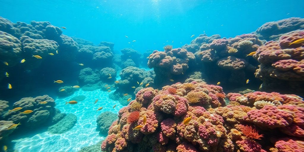 Divers swim through colorful coral reefs in Rangiroa.