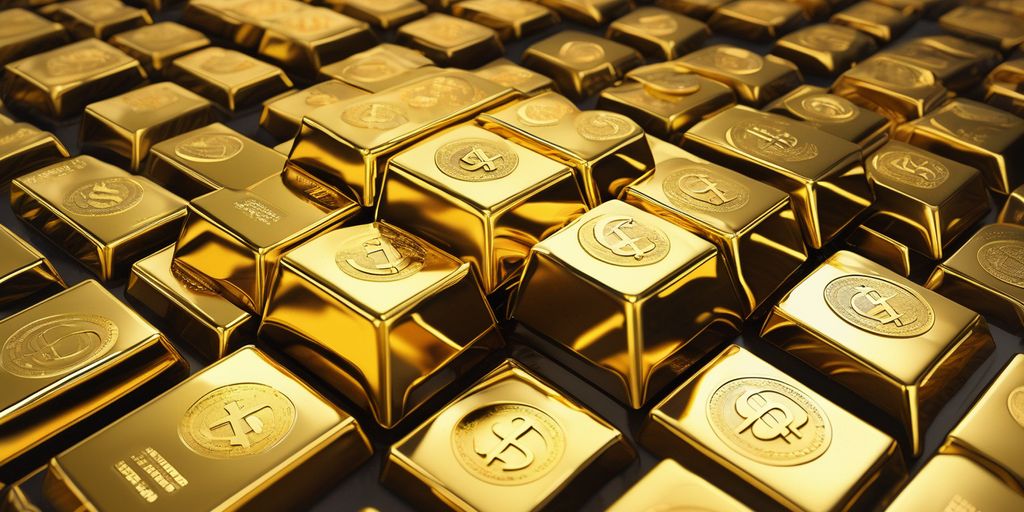 gold bars and digital currency symbols