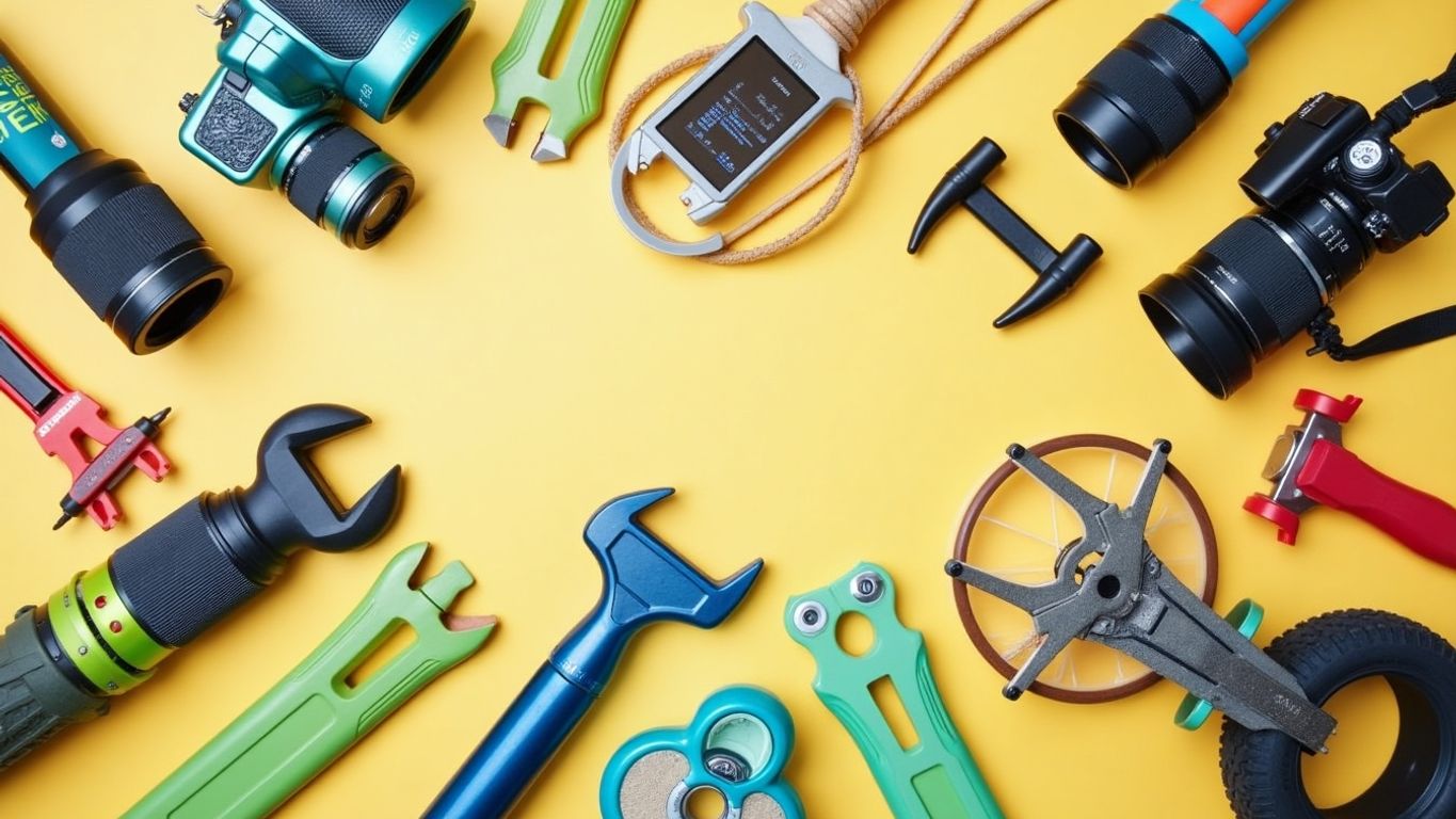 Photograph of rental assets like bikes and tools.