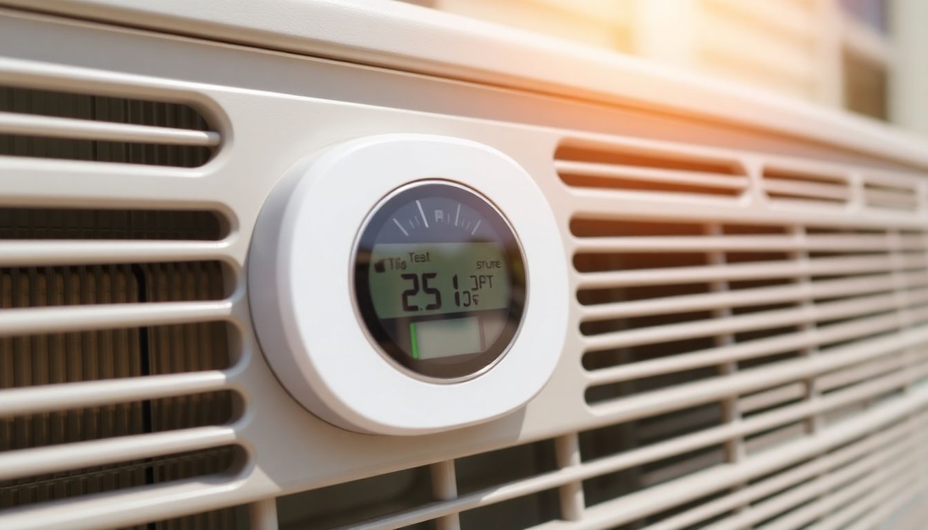 Modern thermostat in a well-maintained home setting.