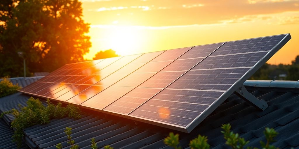 Rooftop solar panels angled for optimal sunlight exposure.