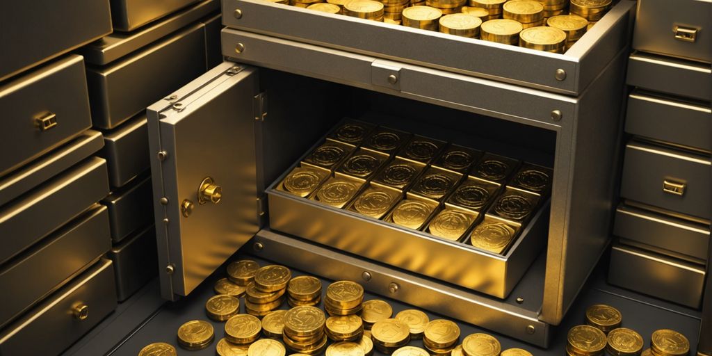 Vault with gold bars and coins