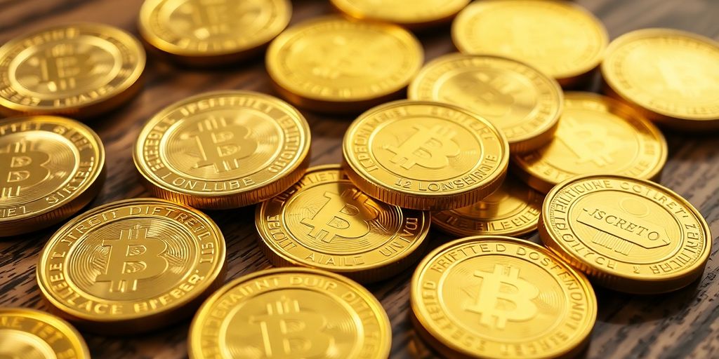 Des pièces d'or brillantes sur une surface en bois.