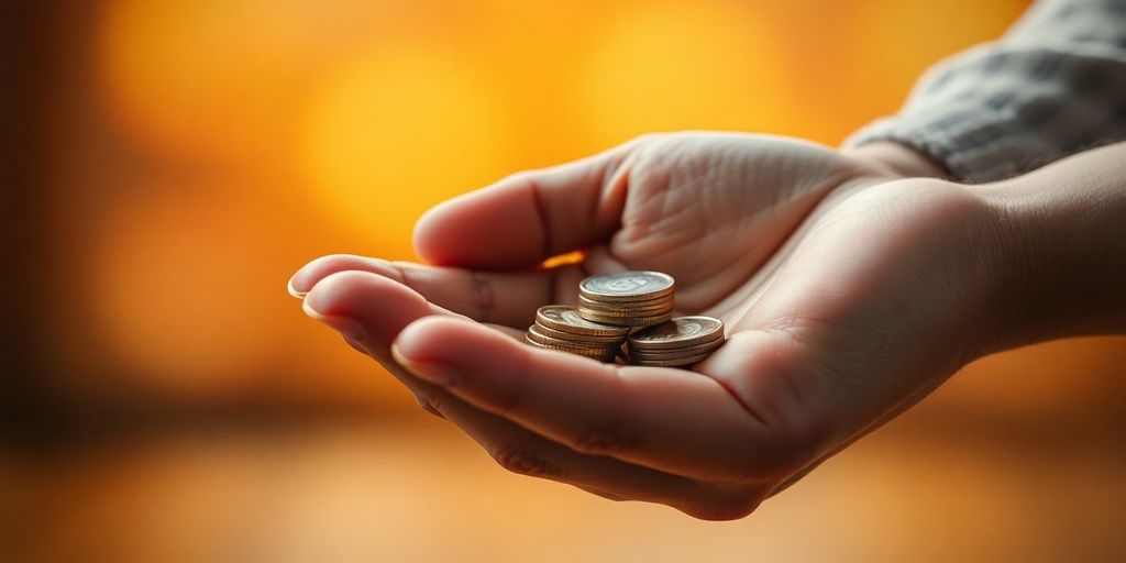 Main protégeant des pièces de monnaie