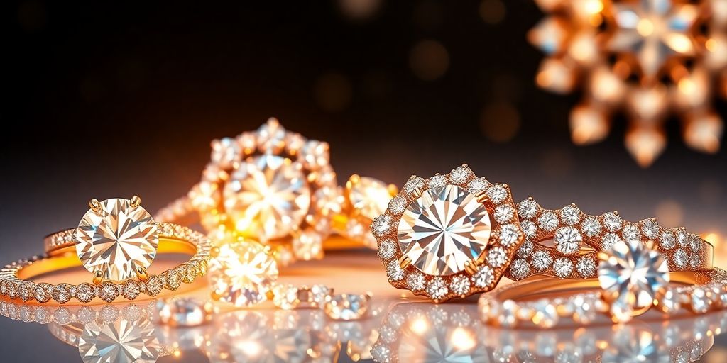 Close-up of sparkling moissanite jewelry.