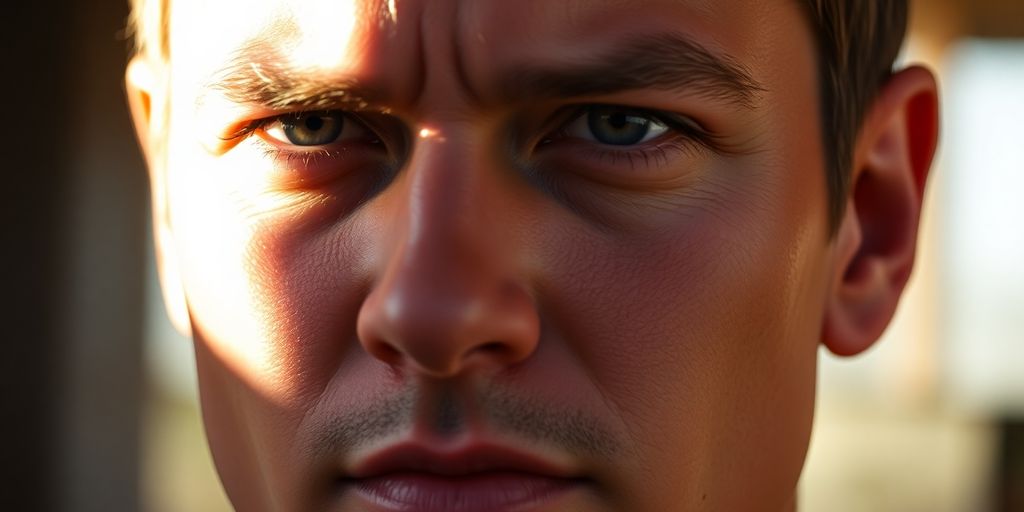 Person confidently looking forward, sunlight.