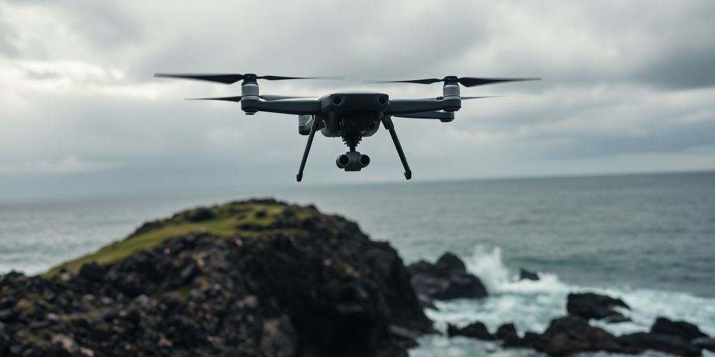 Drone volant au-dessus de la Bretagne armoricaine.
