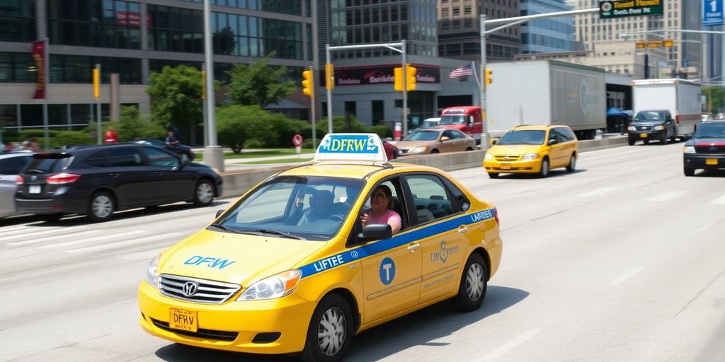 Taxi driving in DFW, symbolizing seamless transportation experience.