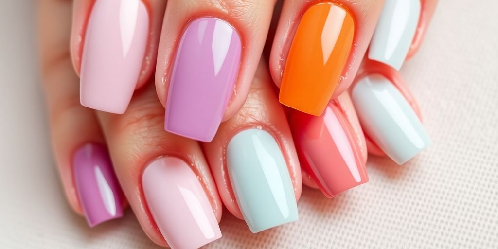 Unhas em gel bem cuidadas e coloridas.