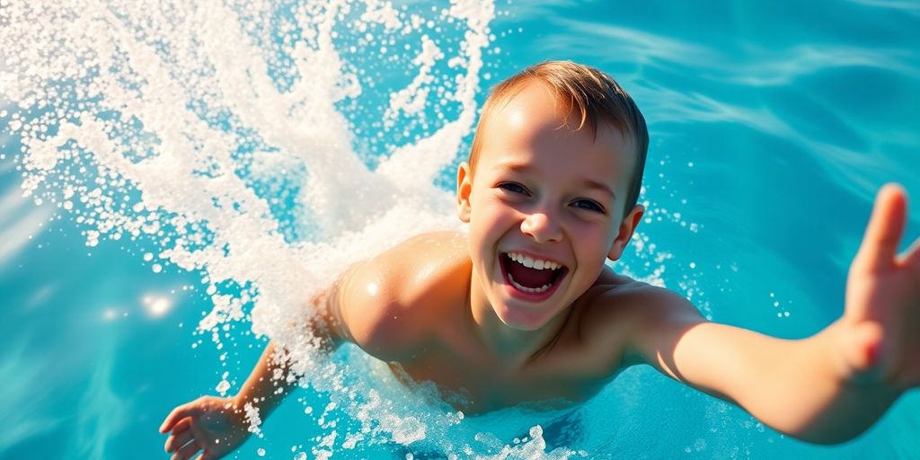 Young Aussie swimmer dives into clear blue water.