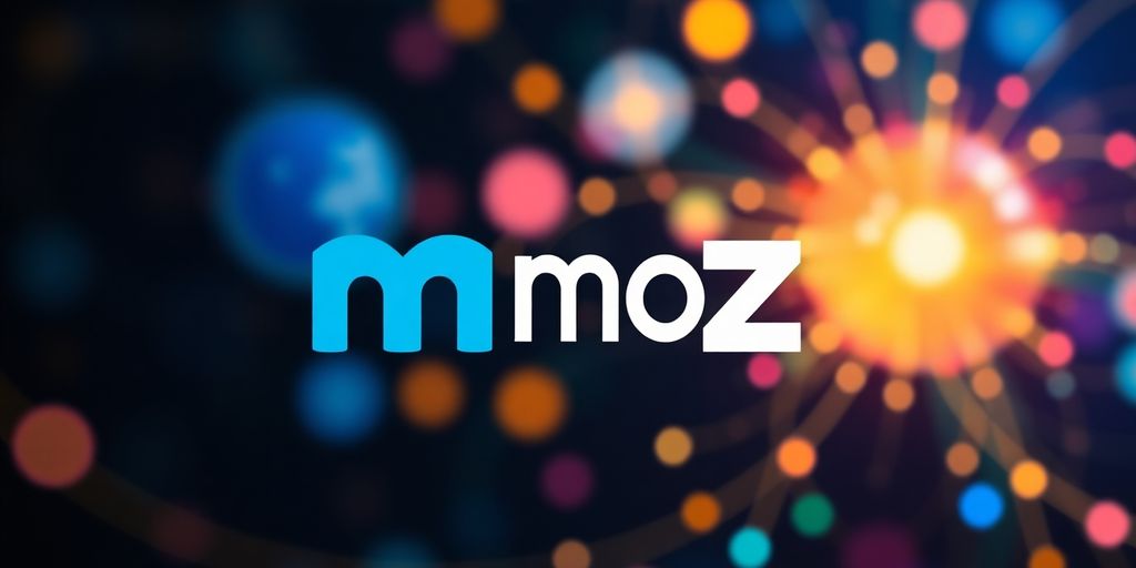 Moz logo with vibrant digital marketing icons.