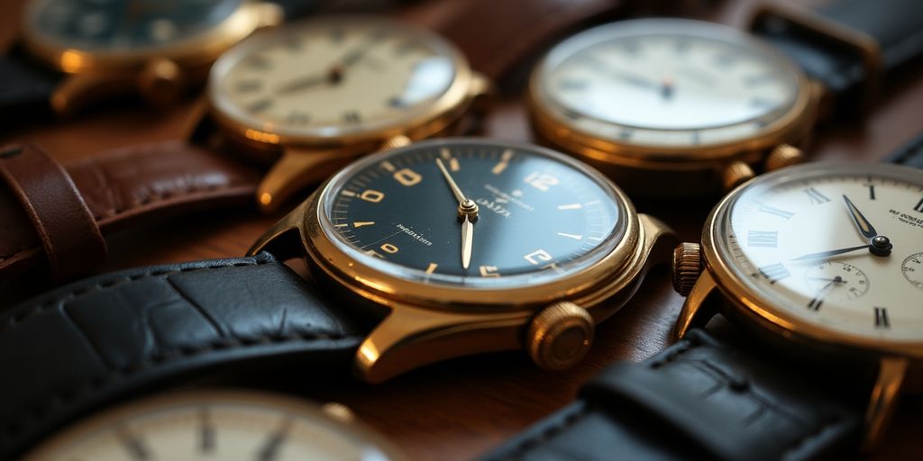 Assorted vintage watches with intricate designs and details.