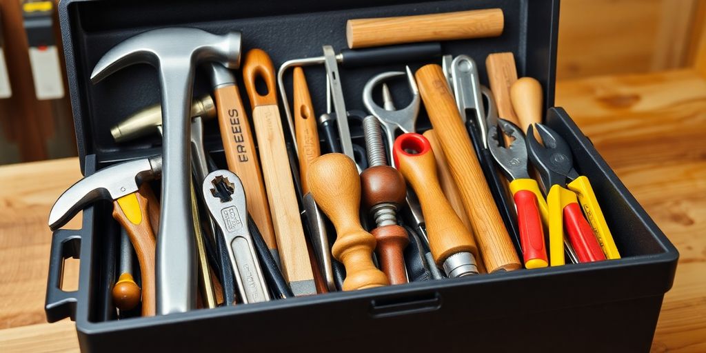 Variety of essential tools for home repairs in toolbox.