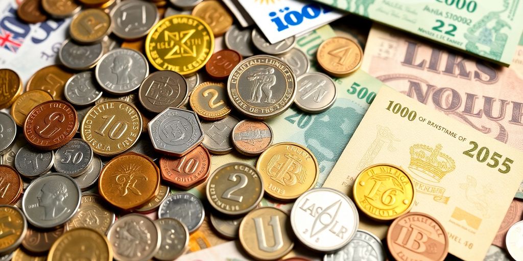 Diverse currencies representing global commerce and transactions.