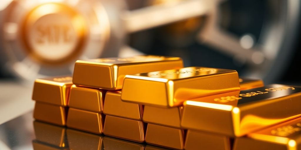 Des barres d'or empilées dans un coffre.