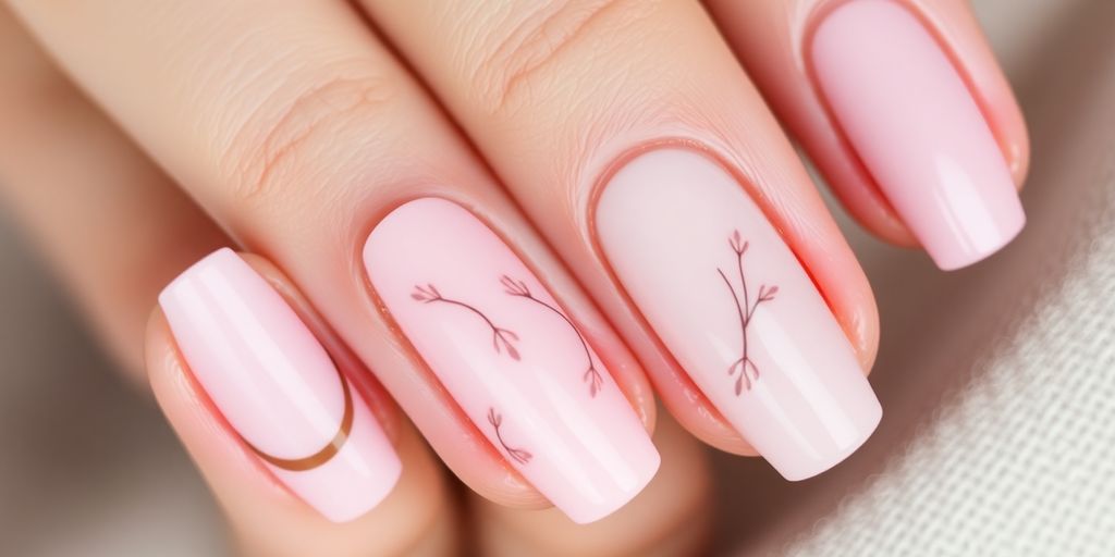 Unhas de gel em cores pastel com detalhes elegantes.